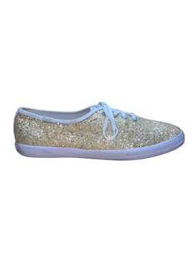 Keds Women’s Gold Glitter & White Lace-Up Casual Flat Sneakers Size 8